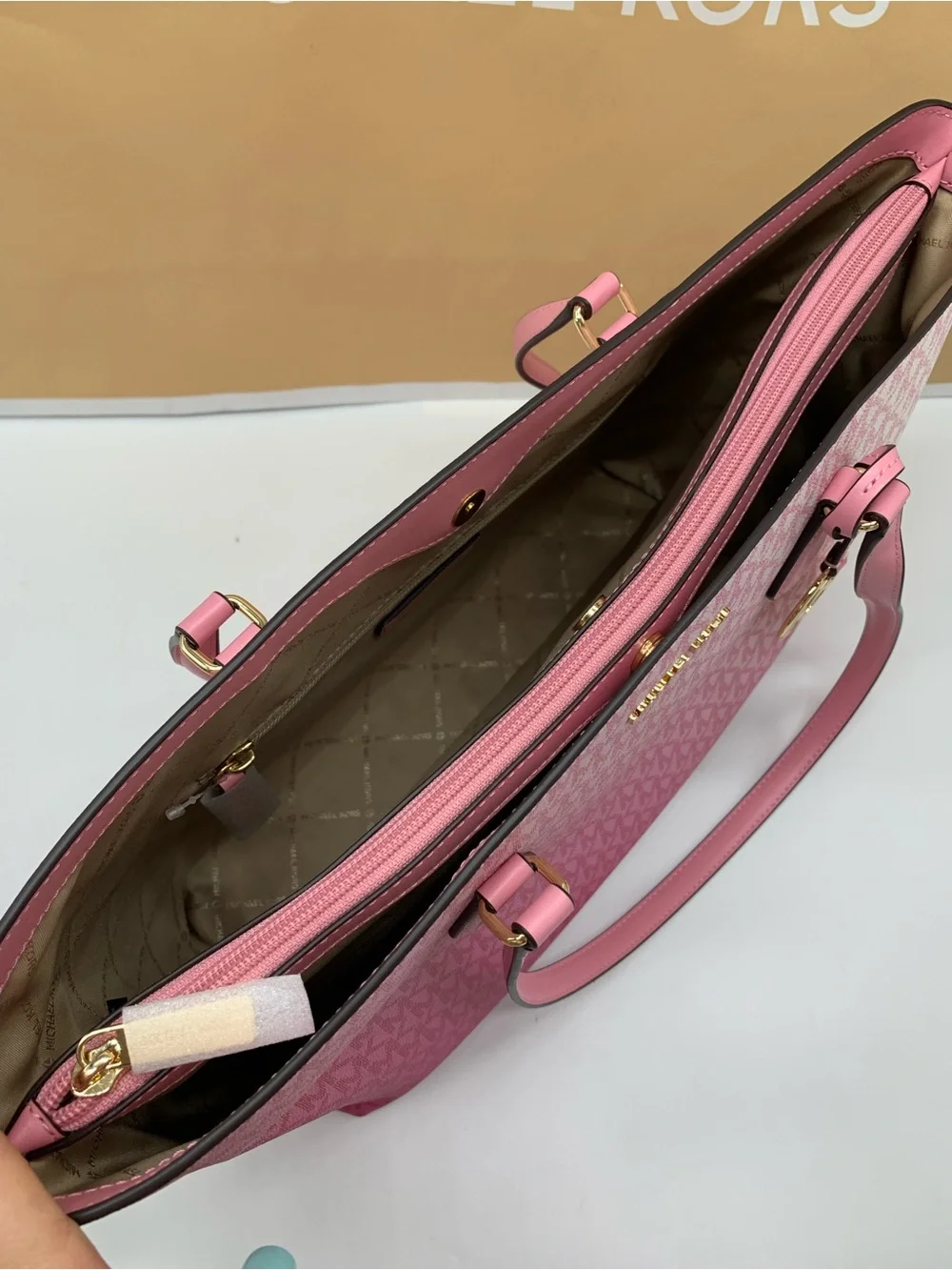 Michael Kors Carnation Ombré Signature Tote with Gold MK Charm